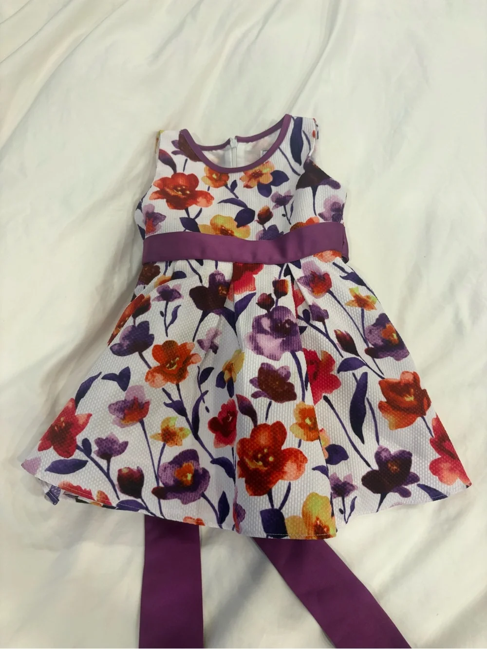 Purple Floral Kids Dress with Sash